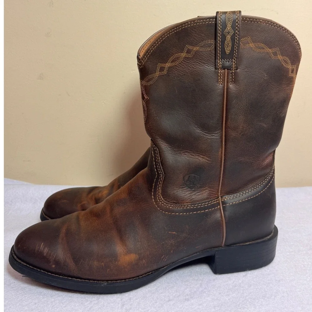 Ariat Mens Heritage Roper Distressed 13D Brown Leather Western Cowboy Boots ATS - Picture 5 of 15